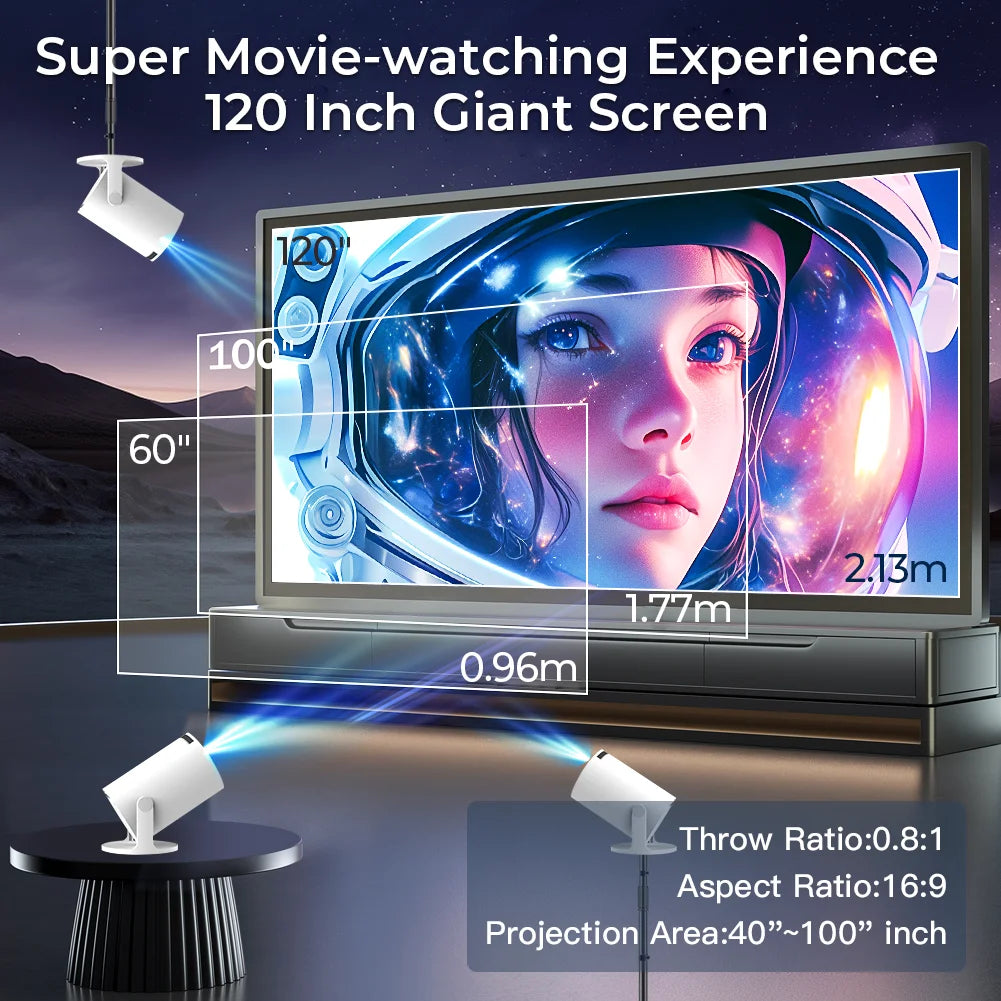 LynCast Projector 4K HD X1BQ Native 720P Android 11 Dual Wifi6 BT5.0 260ANSI 180° Rotatable Home Cinema Office Upgrated HY300