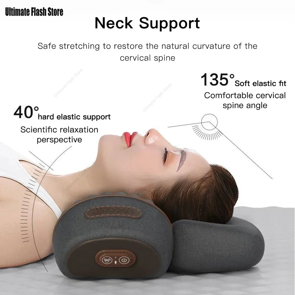 Electric Neck Massager Cervical Pillow Hot Compress Neck Stretch Heating Vibration Neck Shoulder Massage Pillow Back Traction