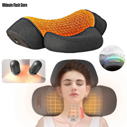 Electric Neck Massager Cervical Pillow Hot Compress Neck Stretch Heating Vibration Neck Shoulder Massage Pillow Back Traction